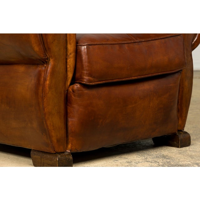 1940s French Art Deco Cognac Leather Club Chairs, Pair For Sale - Image 18 of 18