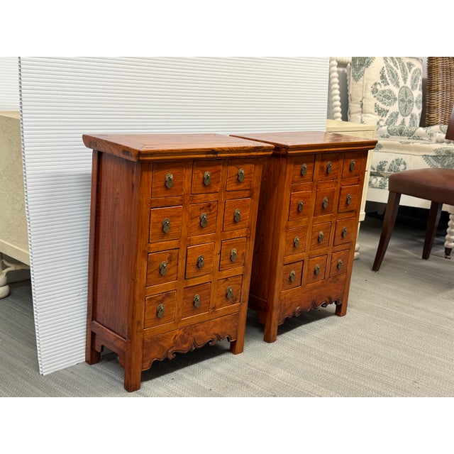 Chinese Chinese Vintage Wood Apothecary Nightstands, Pair For Sale - Image 3 of 6