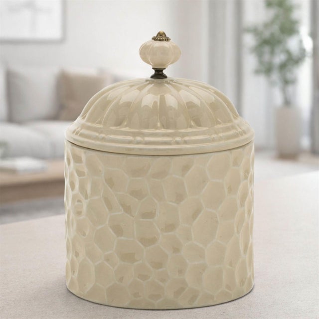 Modern Ribbed Metal Canister with Lid 8"H For Sale - Image 3 of 5