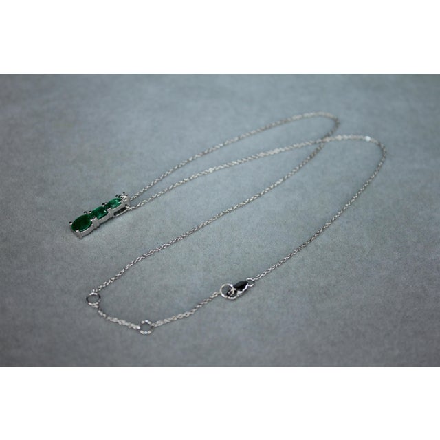 Oval Shape Drop Shape Emerald Diamond 18 Karat White Gold Chain Pendant Necklace For Sale - Image 10 of 15