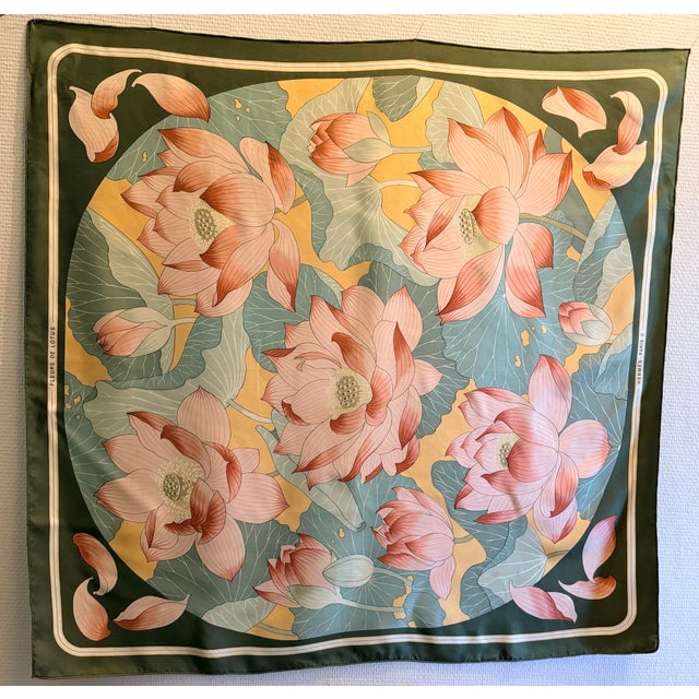 Textile Hermès Fleurs De Lotus 1985 Silk Scarf Designed by Vauzelles Christiane For Sale - Image 7 of 8