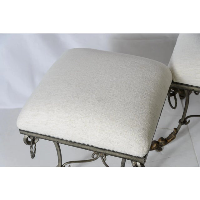 Double Ottoman Iron ScrolledUpholstered Stools For Sale - Image 4 of 8