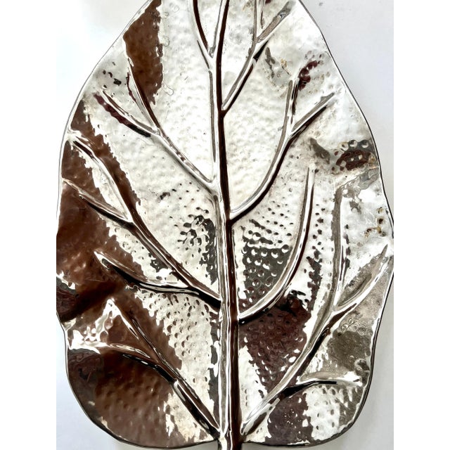 Mid 20th Century Hammered Silverplate Leaf Serving or Decorative Piece For Sale - Image 5 of 9