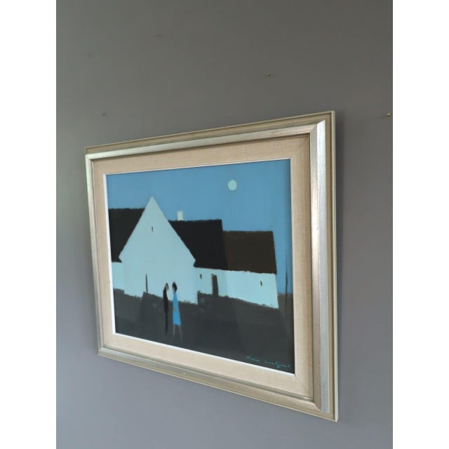 Mid-Century Modern 'Moonlit Silhouettes' Figurative Street Scene Oil Painting by Swedish Artist Fabian Lundqvist (1913-1989), Framed For Sale - Image 4 of 10