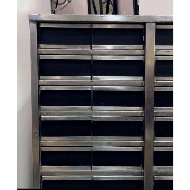 Industrial Large Industrial Burnished Steel Cabinet of Drawers For Sale - Image 3 of 13