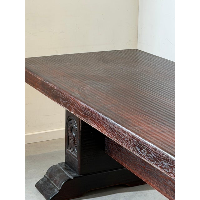 Wood Antique Oak Dining Table with Carved Pedestal Base For Sale - Image 7 of 10