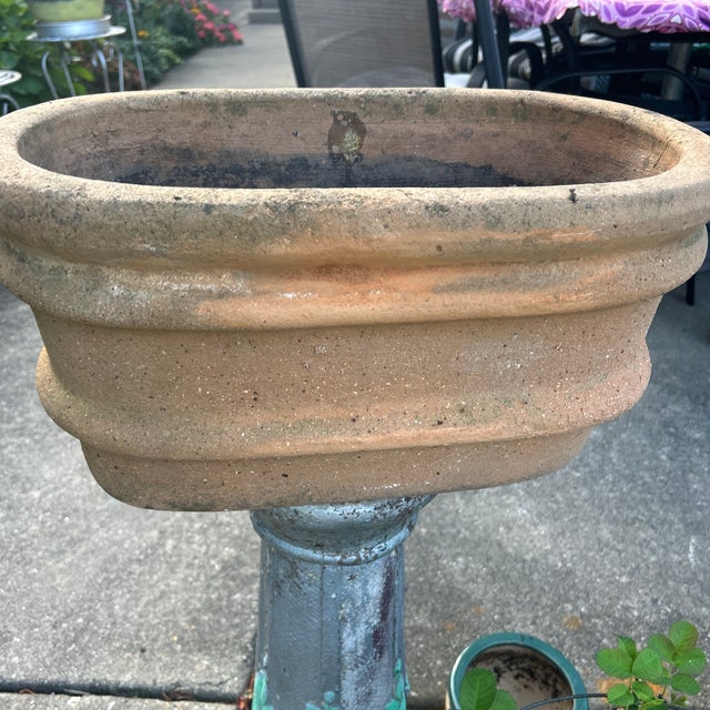 Rustic Vintage Large Rustic Wide -Ribbed Oval Terracotta Planter For Sale - Image 3 of 12