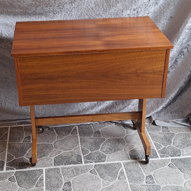 Vintage German Sewing Table on Wheels in Walnut, 1960s For Sale - Image 9 of 11