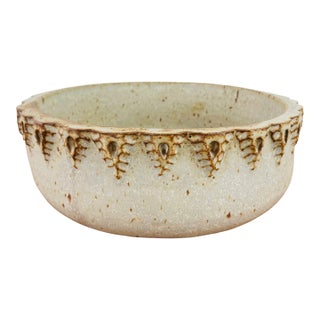 Vintage 1970s Handmade White Stoneware Low Wide Studio Pottery Bowl or Planter For Sale