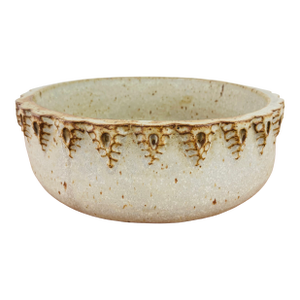 Vintage 1970s Handmade White Stoneware Low Wide Studio Pottery Bowl or Planter