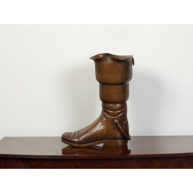 Mid 20th Century Vintage English Midcentury Copper Umbrella Stand Depicting a Boot For Sale - Image 5 of 12