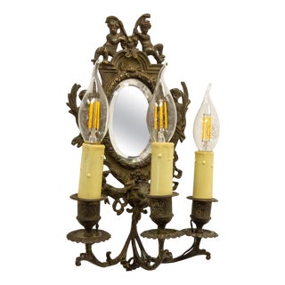 Bronze & Beveled Mirror with Three Lights, 1960s For Sale