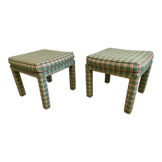 Vintage Green Plaid Parson Stools - a Pair For Sale