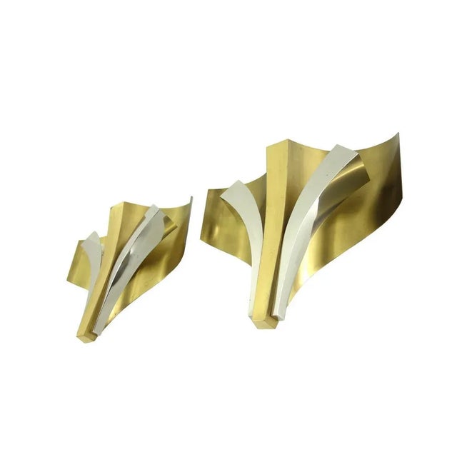 French 1960s XL French Modernist Signed Maison Bagues Paris Silver & Gilt Tone Formed Wall Sconces - a Pair For Sale - Image 3 of 11
