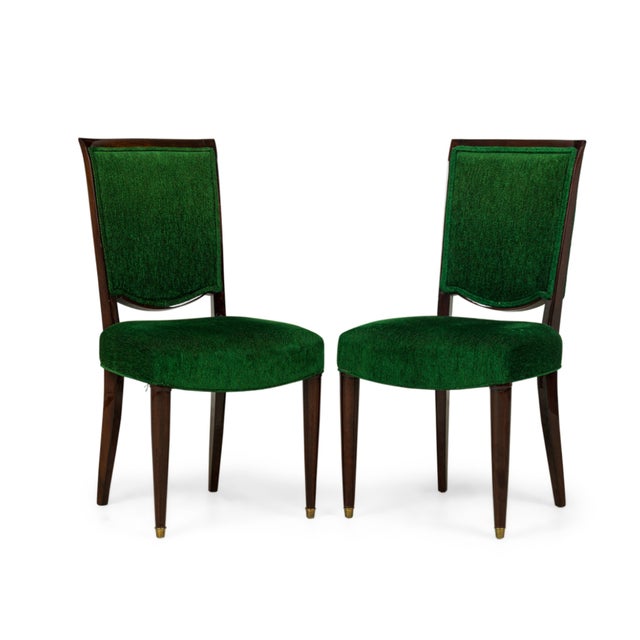 Set of Eight Jules Leleu Dining Chairs, Newly Restored in Emerald Bouclé For Sale In New York - Image 6 of 12