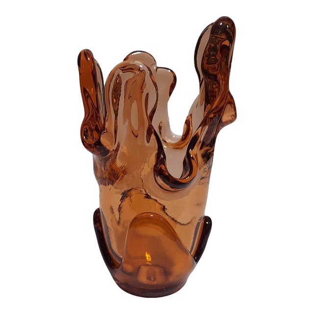 Signed Fire and Light Orange Amber Glass Splash Vase Sculpture Brutalist Chunky Recycled For Sale