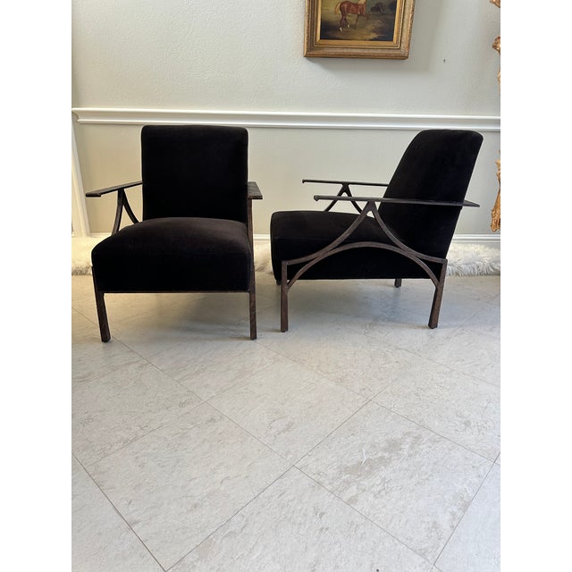 Incredibly Handsome Pair of Custom Vintage Bernhardt Lounge Chairs. Rich chocolate velvet upholstery. Chic, stylized frame...