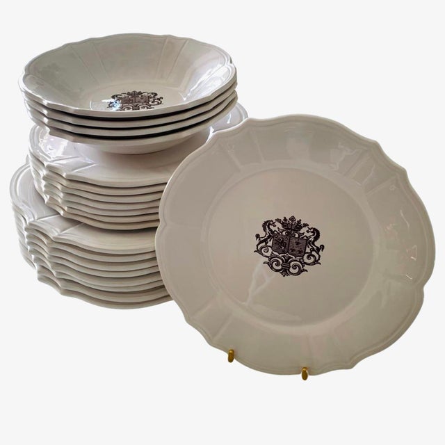 Late 20th Century Rare Niderviller Faience Plates – French Elegance & Heritage French Faience Niderviller France Dinner Service Coat of Arms - 20 Pieces For Sale - Image 5 of 10