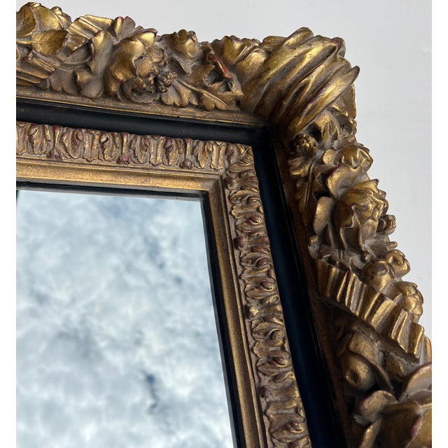 Gold Ornate Gold and Black Deeply Carved Vintage Mirror For Sale - Image 8 of 17