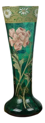 Legras-Montjoye Green Enameled Glass Vases, 1900