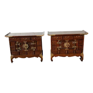 Asian Scholar's Bamboo and Braided Wicker Chests / Side Tables, C 1940s, a Pair