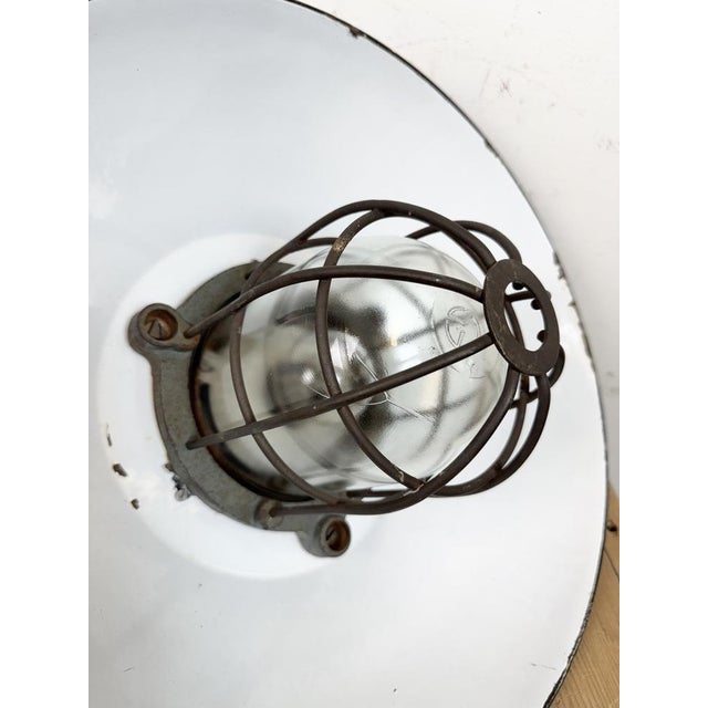 Industrial Black Enamel and Cast Iron Cage Pendant Light from Elektrosvit, 1960s For Sale - Image 15 of 18