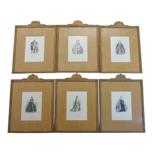 Early 19th Century Antique French Historical Fashion Costume Engravings Pauquet Holbein, Framed - Set of 6