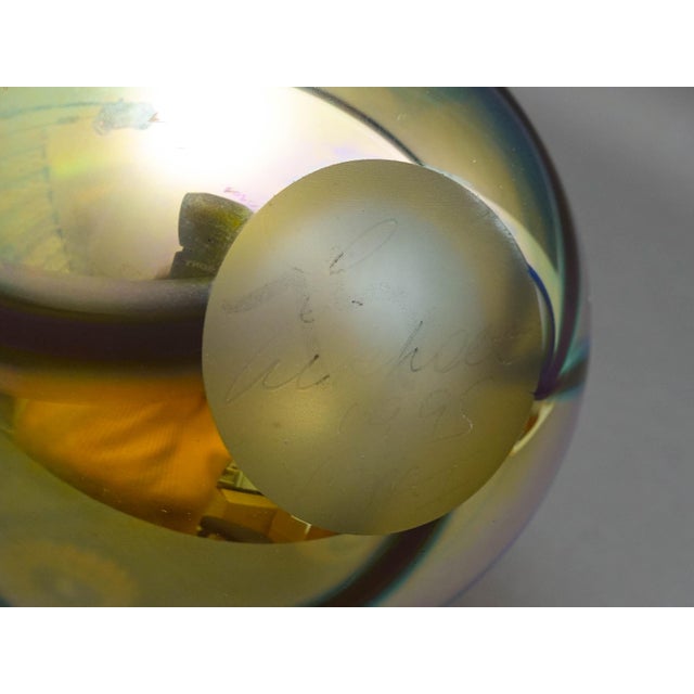 Glass 1995 Robert Eickholt Iridescent Gold Aurene Art Glass Sea Anemone Flower Vase For Sale - Image 7 of 9