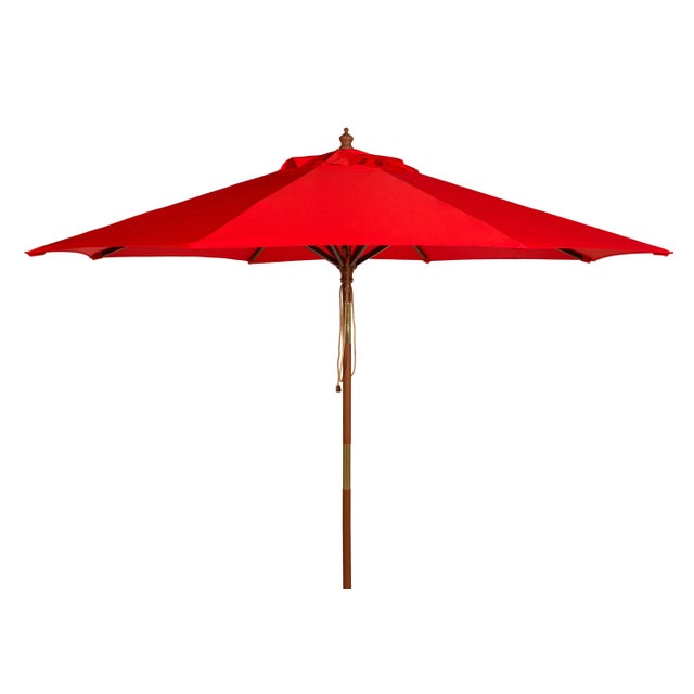 9 Ft Wooden Outdoor Umbrella in Red For Sale - Image 4 of 4