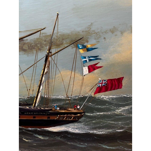 Late 20th Century Nautical Ss Great Britain Steamship Large Gilt Framed Marine Oil on Panel Painting Signed Salvatore Colacicco For Sale - Image 5 of 18