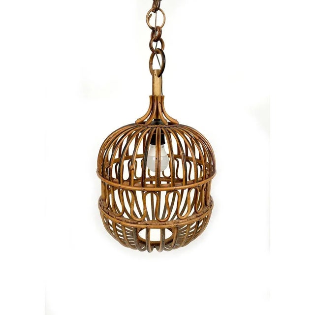 Mid-Century Pendant Light in Rattan and Bamboo, Italy, 1960s For Sale - Image 4 of 7