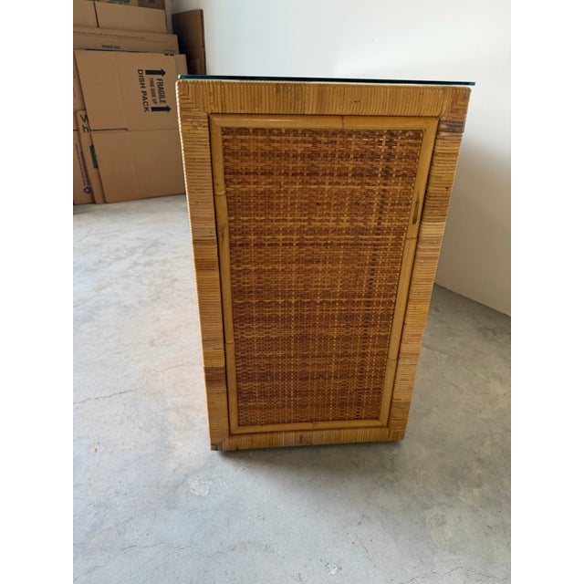 Brown Vintage Coastal Rattan & Wicker Six-Drawer Dresser With Glass Top For Sale - Image 8 of 12