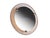 Elegant round wall mirror with backlighting on a perforated metal frame with brass finishes. The mirror, positioned in the...
