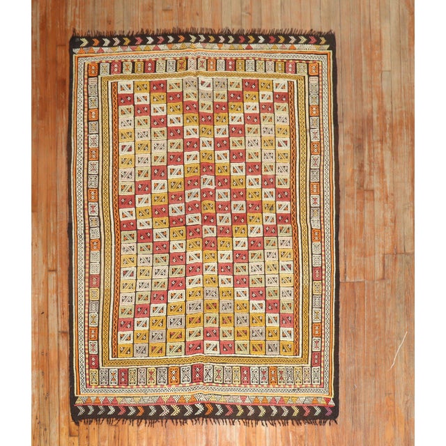 Mid-20th Century Turkish Geometric Jajim flatweave textile rug. Measures: 5'2'' x 7'2''