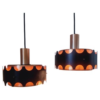 Mid-Century Danish Pendant Lamps in the style of Jo Hammerborg, 1970s, Set of 2 For Sale