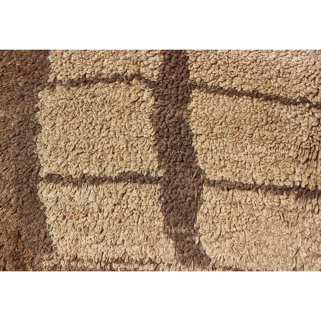 Textile Mid 20th Century Turkish Vintage Tulu Rug With Modern Simple Square Design in Tan and Brown For Sale - Image 7 of 13