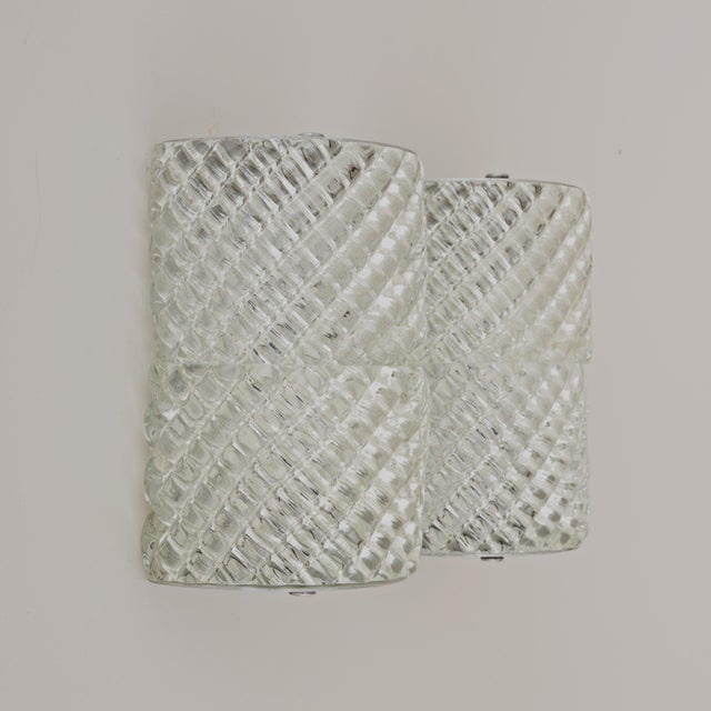1950s Set of 2 Clear Murano Glass Wall Sconces in the Style of Barovier & Toso, 1950s For Sale - Image 5 of 12