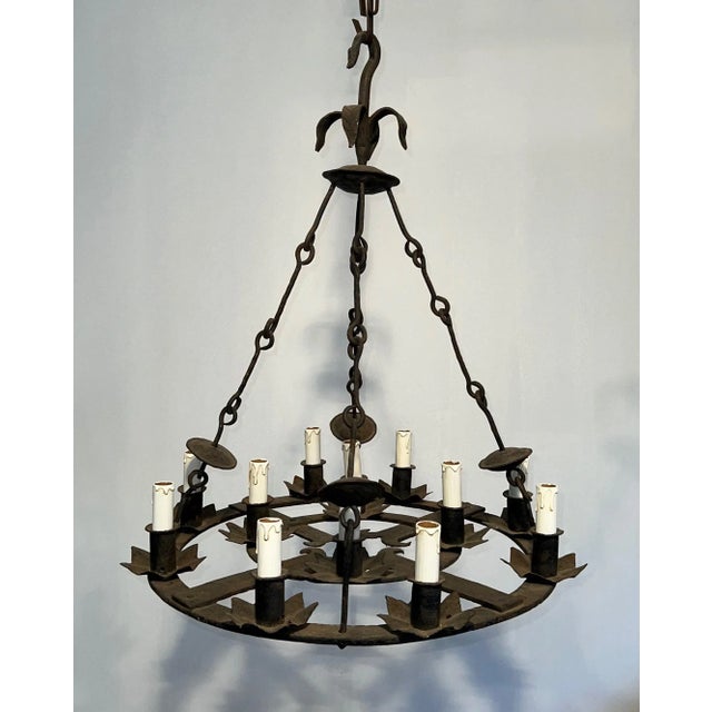 Gothic Gothic Style 12-light Wrought Iron Chandelier. Circa 1950 For Sale - Image 3 of 12