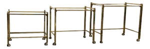 Italian Nesting Tables in Brass and Glass, 1970, Set of 3