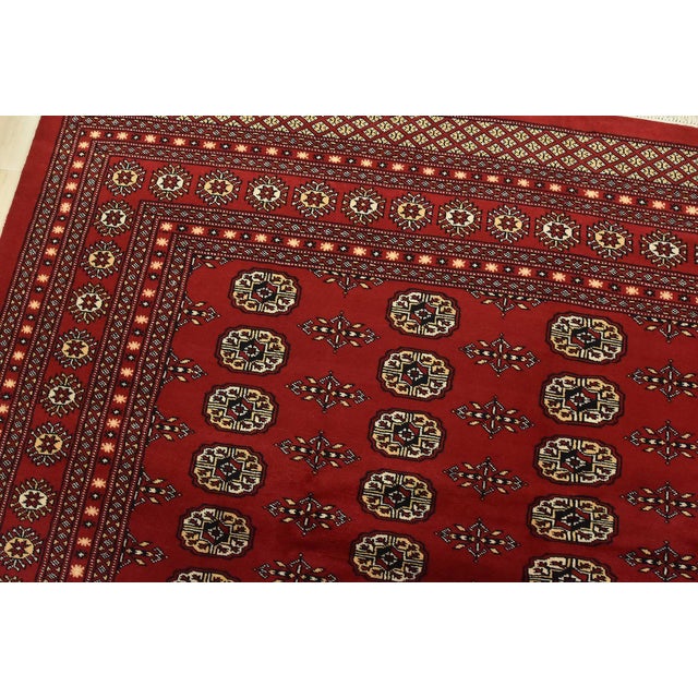 Textile Bokhara Rug 8′ X 10’1” Red Wool Tribal Hand-Knotted Oriental Carpet For Sale - Image 7 of 13