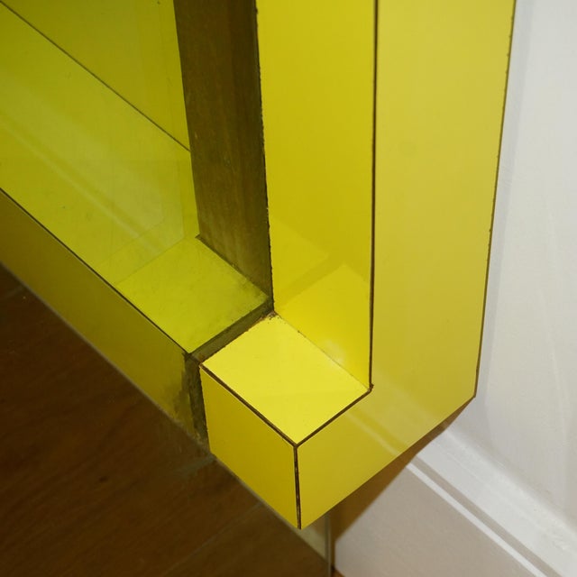 Yellow Veneer Desk with Glass Side Panels, 1980 For Sale - Image 4 of 10