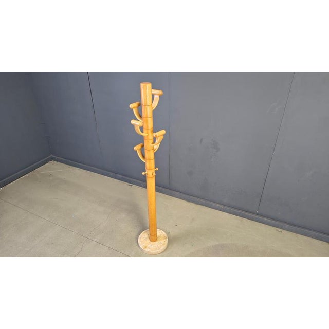Yellow Vintage Travertine and Ash Wood Coat Rack by Ettore Sottsass, 1980s For Sale - Image 8 of 10