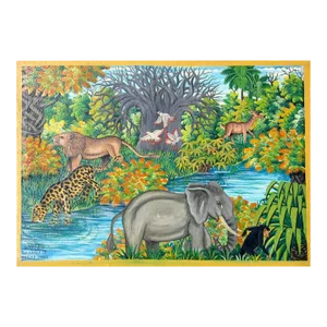 Vintage Naive Oil on Canvas "Jungle" Signed Alphadio