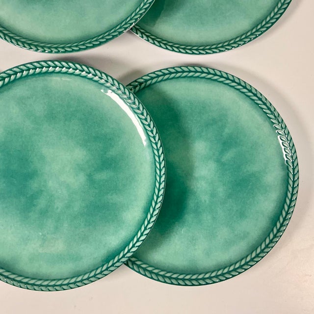 Turquoise Vintage Italian Boho Chic Faux Ceramic Turquoise Melamine Dinner Plates - Set of 6 For Sale - Image 8 of 8