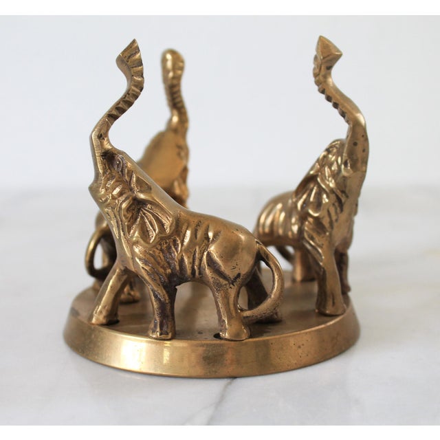 Mid 20th Century Vintage Brass Elephant Trio Base W/ Bubble Art Glass Sphere For Sale - Image 5 of 10