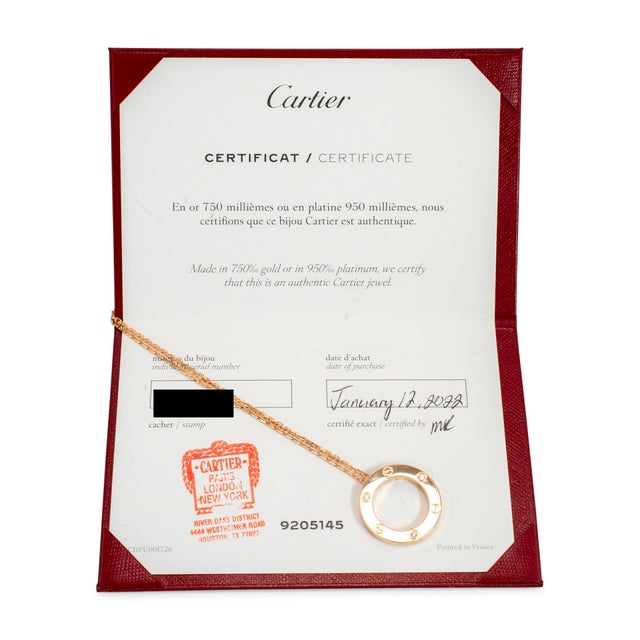 Gold Cartier 18k Rose Gold Love Pendant 3 Diamonds Necklace For Sale - Image 8 of 8