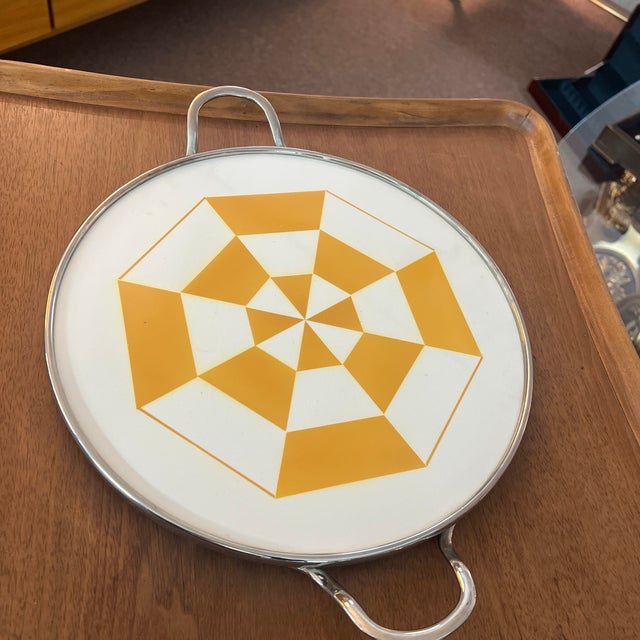 Art Deco Rare Geometrical Art Deco Tile Serving Tray 1920s Makers Mark Germany Rare Geometrical Design Art Deco Mint Tile Serving Tray 1920s With Makers Marks For Sale - Image 3 of 11