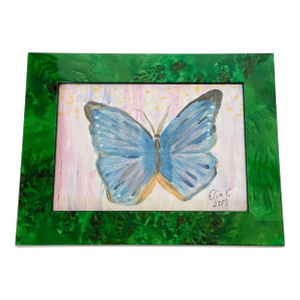 1970s Abstract Butterfly Original Painting in Faux Malachite Frame
