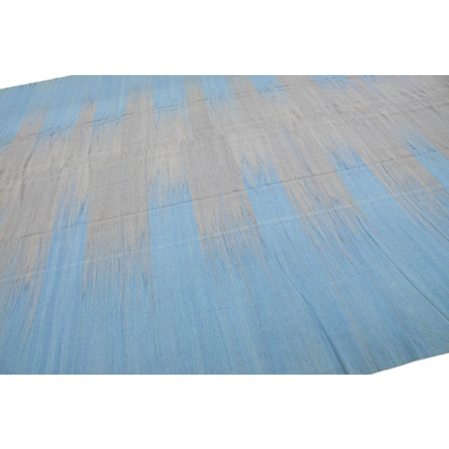 2010s Blue & Gray Modern Kilim Wool Rug Flatweave With Abstract Motif For Sale In New York - Image 6 of 7