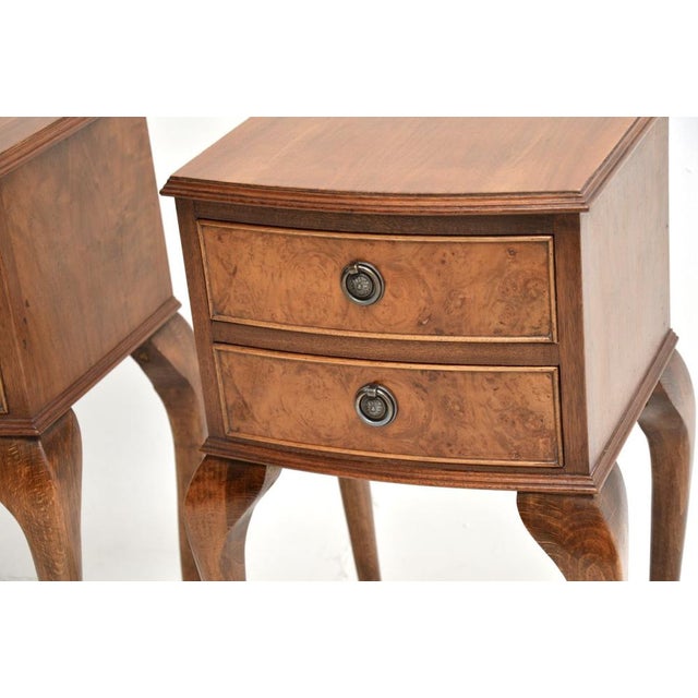 Brown Antique Burr Walnut Bedside Chests, 1930s, Set of 2 For Sale - Image 8 of 10